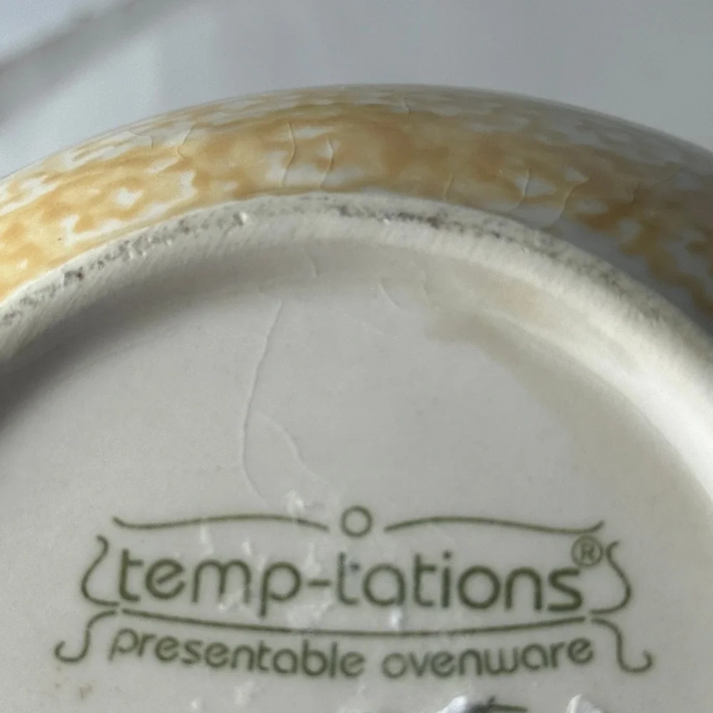 Temp-Tations Old World Yellow Handled Round Serving Bowls Set of 2 Ceramic